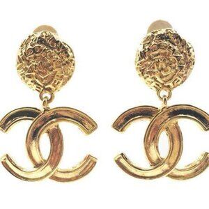 Chanel Vintage Gold Plated CC Textured Clip on Earrings